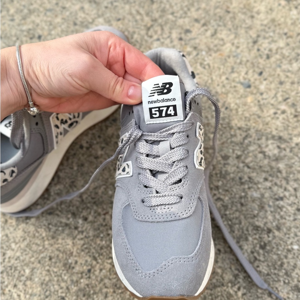 New Balance 574+ Platform Sneakers Gray Leopard Detail Women’s Size 6.5 like new - Picture 11 of 12